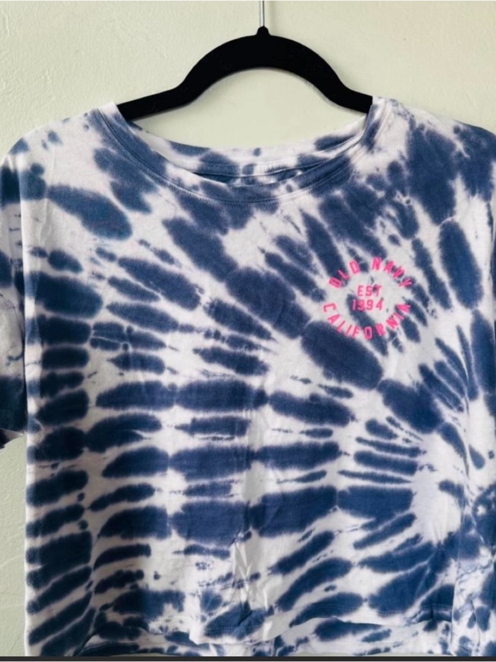 Old Navy Navy & White Tie-Dye Short Sleeve Tee with Pink Logo